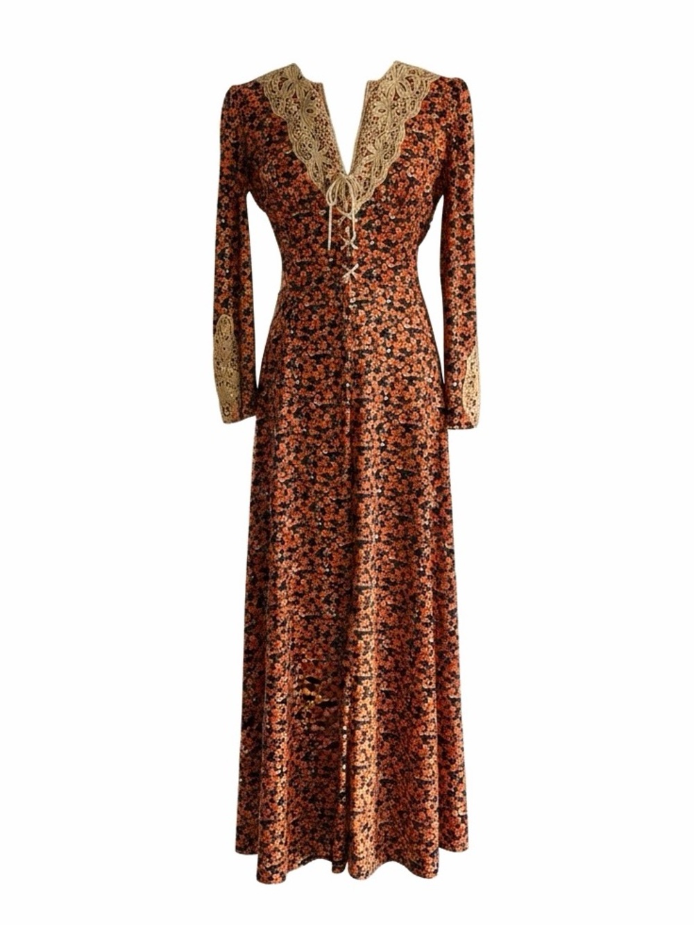 Vintage | Orange and Black Lace Trimmed Prairie Dress